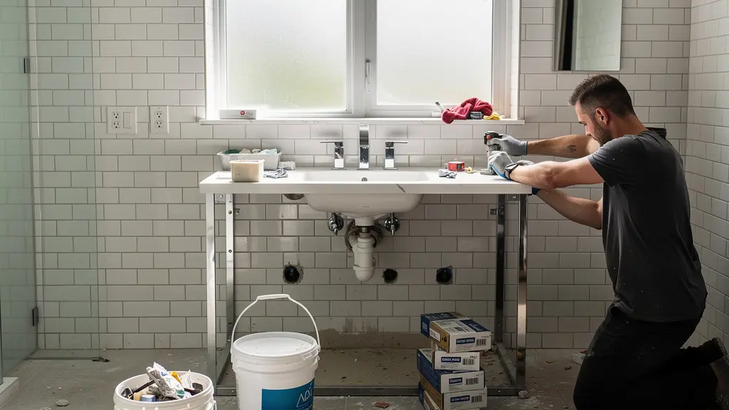 Bathroom renovation in progress showing tile installation in Ottawa home