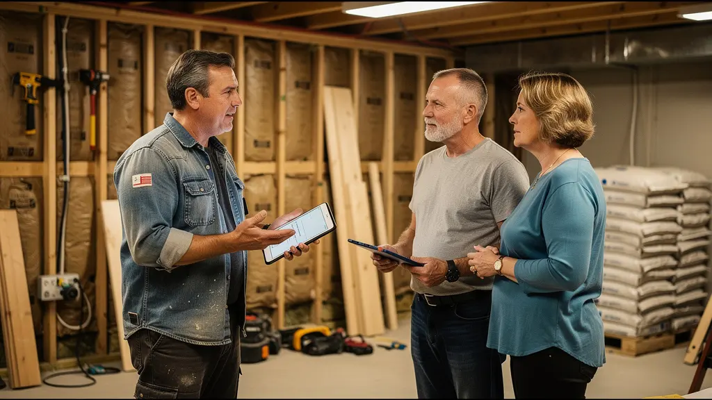 Renovation contractor discussing basement project plans with Ottawa homeowner